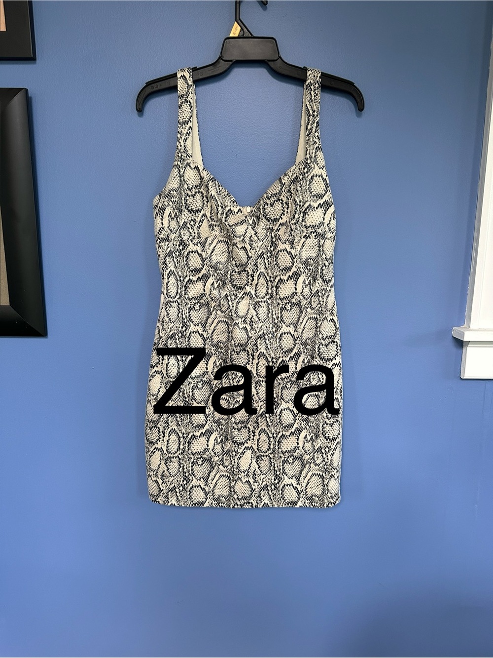 Zara Black and White Snake-Print Body Con Dress